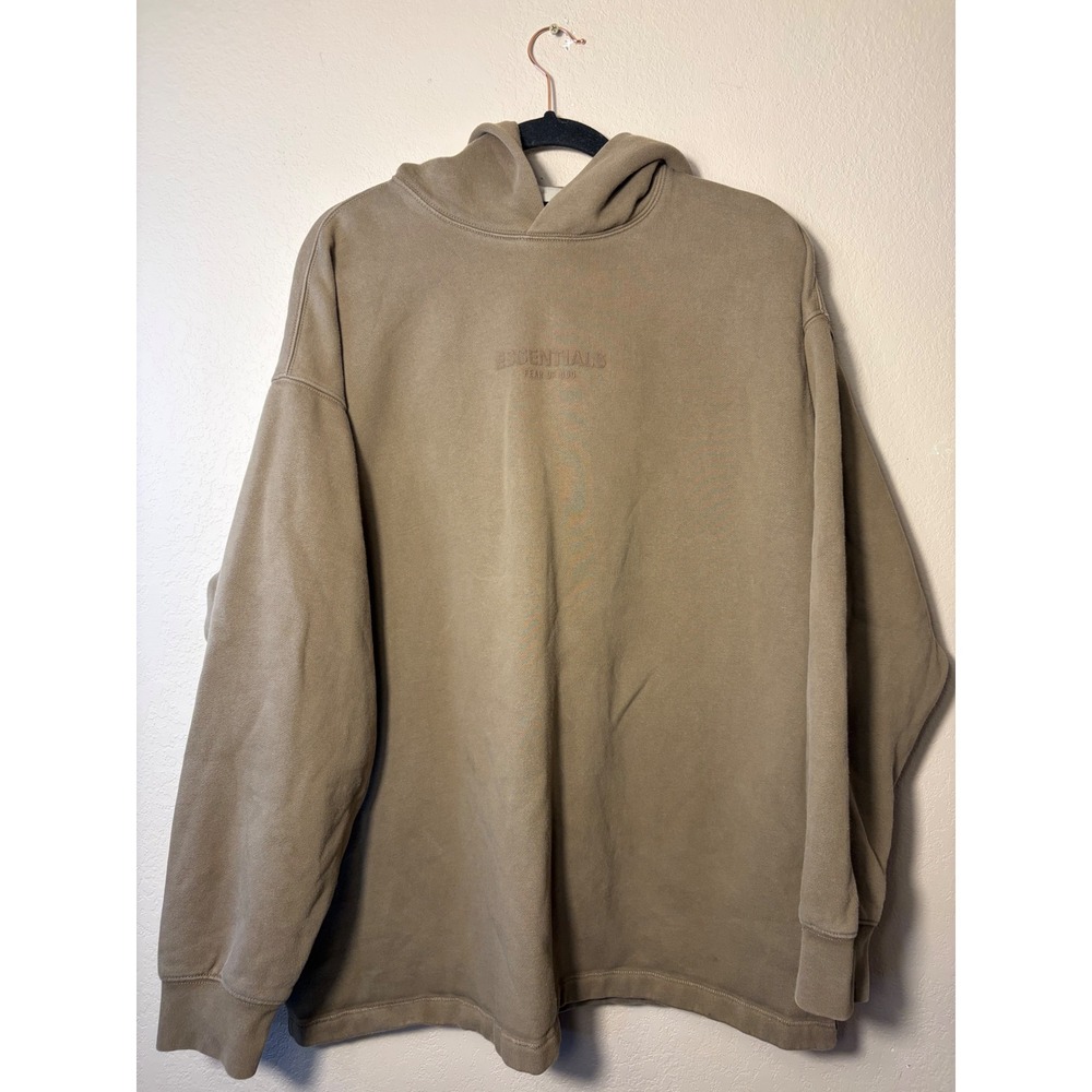 Fear of God Essentials Hoodie Taupe Brown Logo Pullover Streetwear Size L